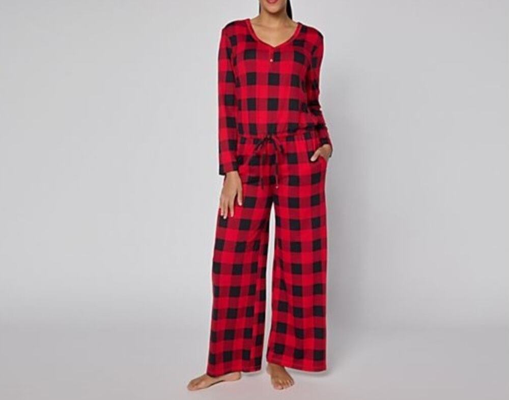 Muk Luks Size Large Red & Black Check Dream Cloud Cozy Jumpsuit A708710 NWOT